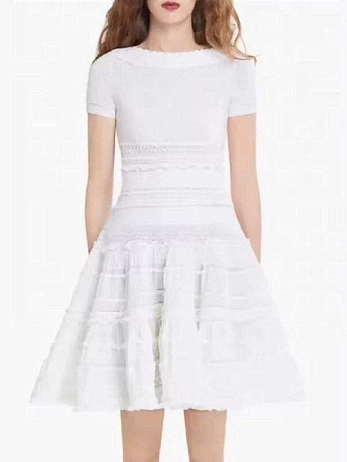 Knit Paneled Ruffled Flared Mini Dress - Dresses