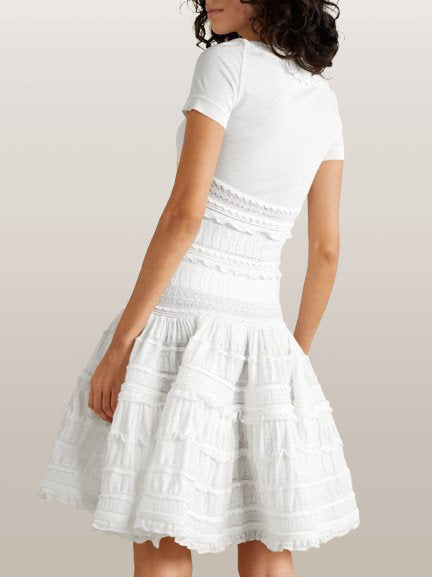 Knit Paneled Ruffled Flared Mini Dress - Dresses