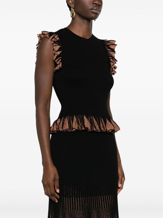 Black knit top with ruffled trim from the Knit Ruffled Glitter Lurex Detail Set