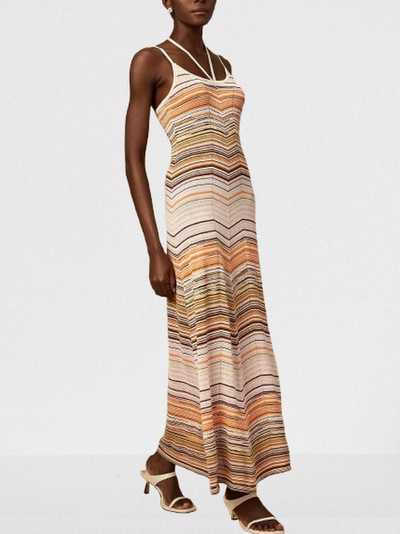 Knit Striped Multicolor Halterneck Dress - Dresses