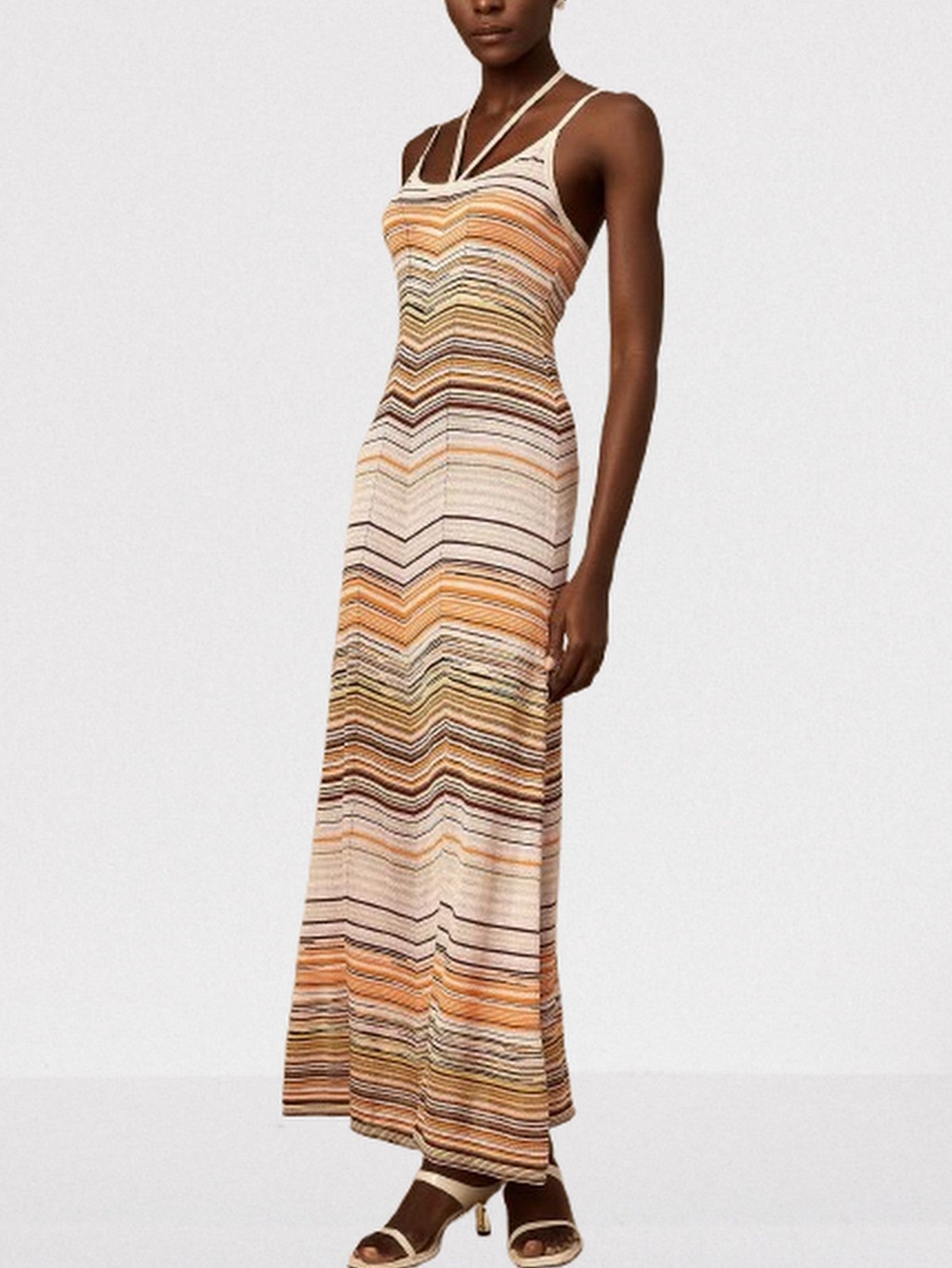Knit Striped Multicolor Halterneck Dress - Dresses
