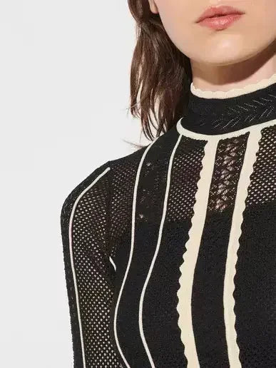 Knit Two-Toned Stripe High-Neck Midi Dress - Dresses