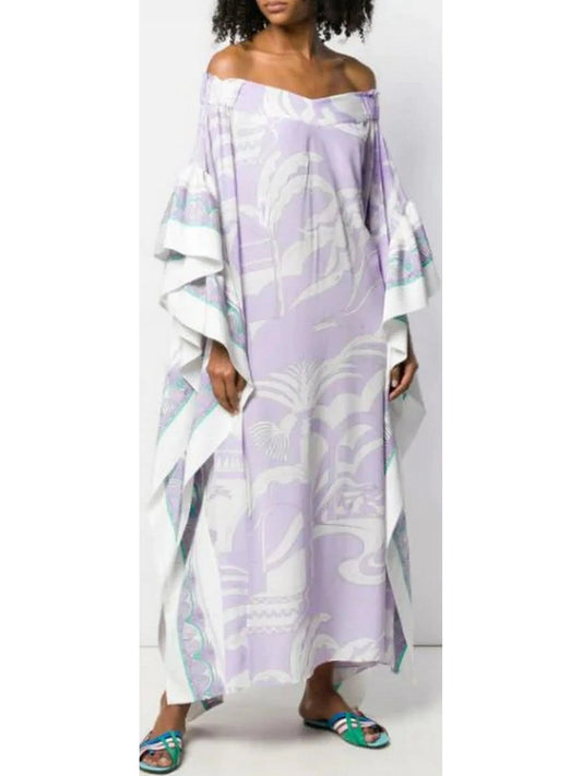 La Villa Print Belted Silk Kaftan Dress - Dresses