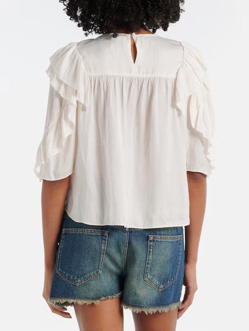 Lace and Ruffle Short-Sleeve Blouse - Tops