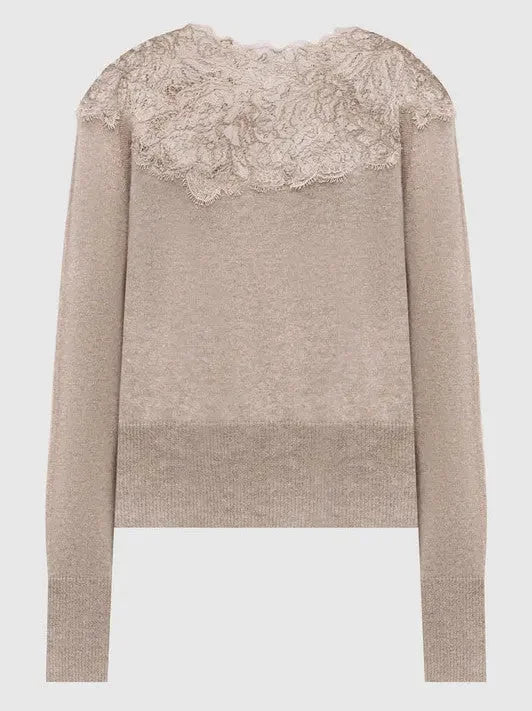 Lace Embroidered Cashmere Sweater in Beige - Sweaters & Knitwear