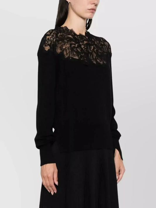 Lace Embroidered Cashmere Sweater in Black - Sweaters & Knitwear