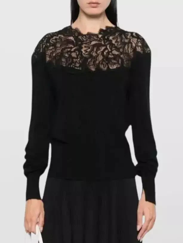 Lace Embroidered Cashmere Sweater in Black - Sweaters & Knitwear