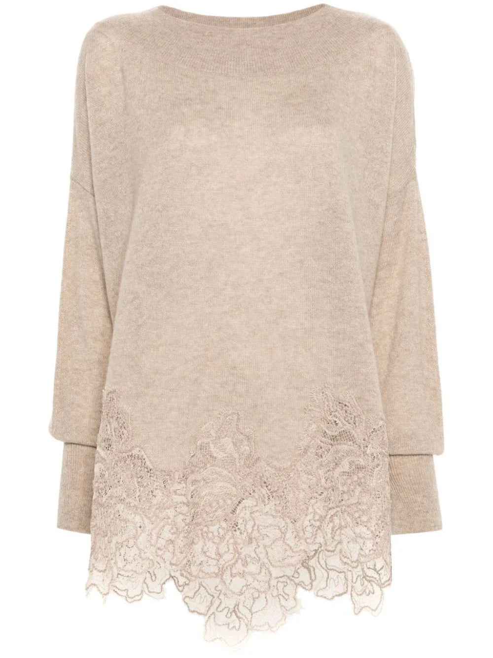Lace-Hem Cashmere Sweater in Beige - Sweaters & Knitwear