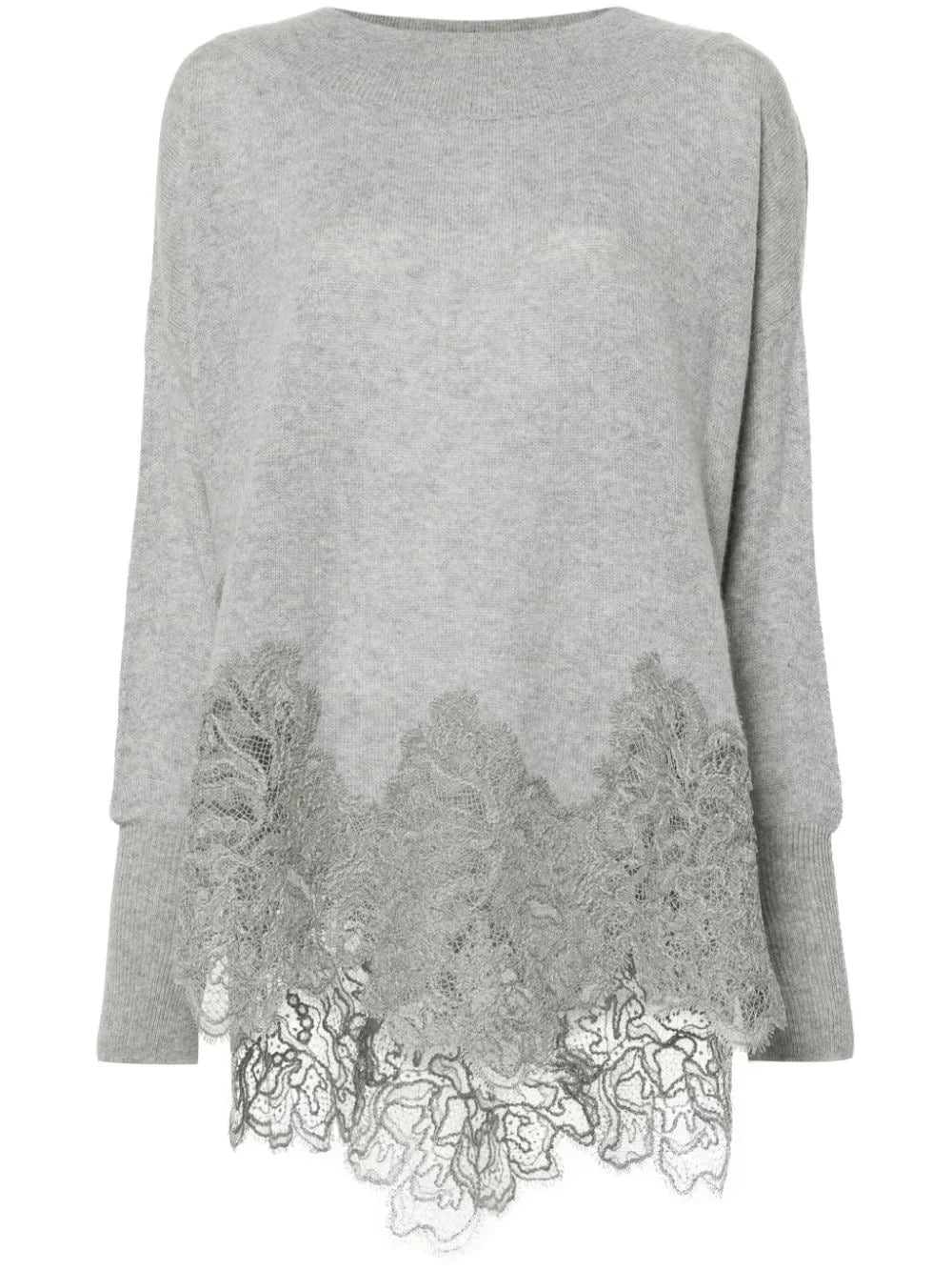 Lace-Hem Cashmere Sweater in Grey - Sweaters & Knitwear