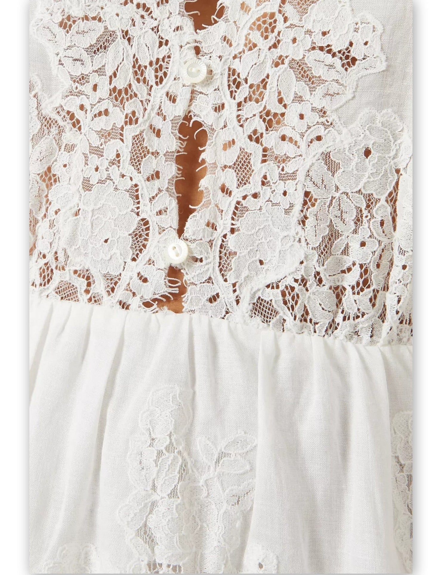 Elegant Lace-Trim Long White Ramie Dress featuring eyelet design for summer chic style