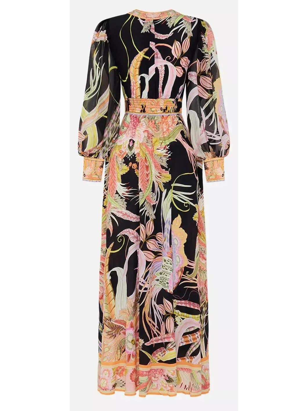 Lady Of The Moon Shaped Waistband Dress With Gathered Sleeves - Dresses