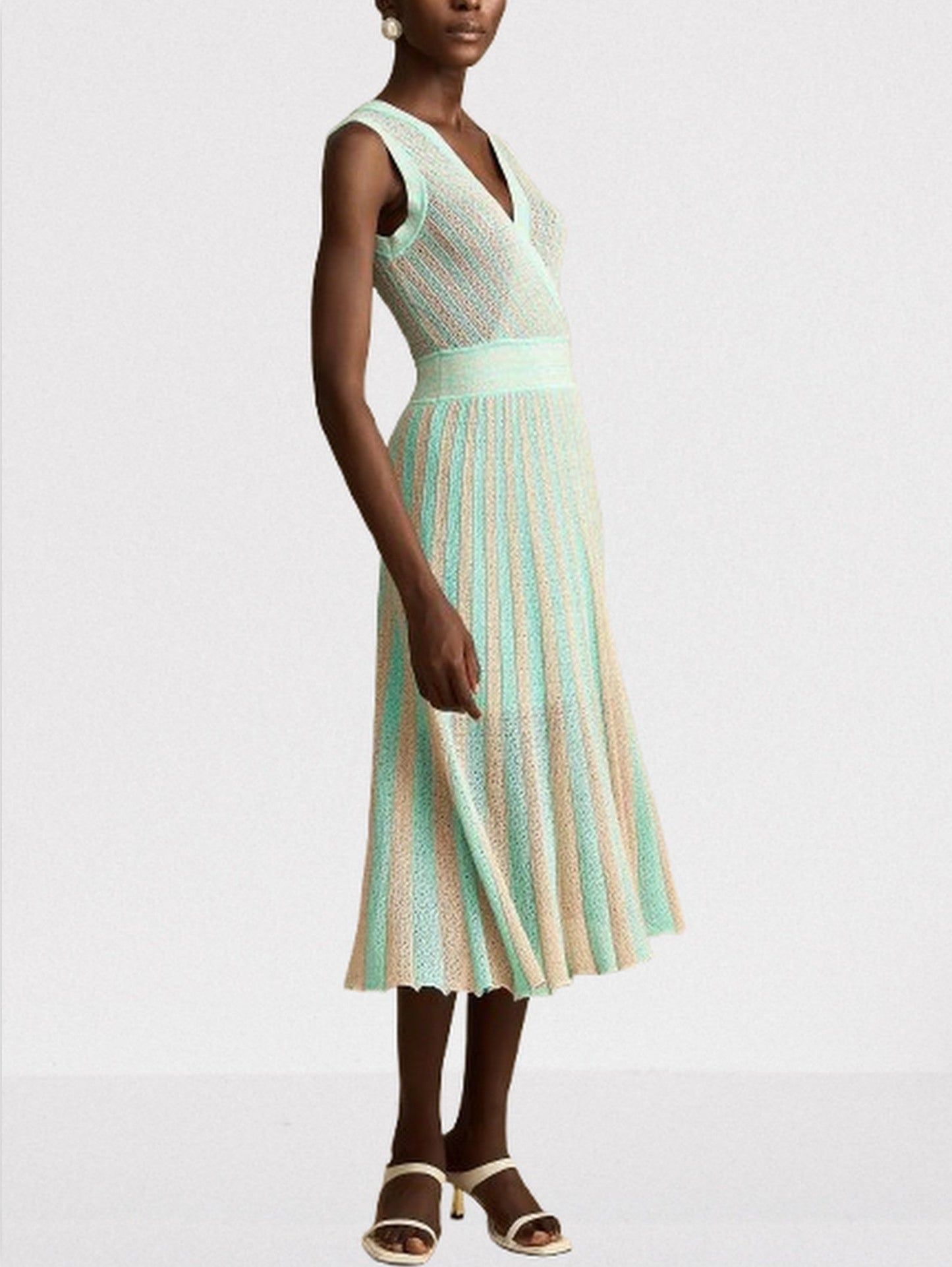 Lamé Effect Sleeveless Knit V-Neck Midi Dress - Dresses