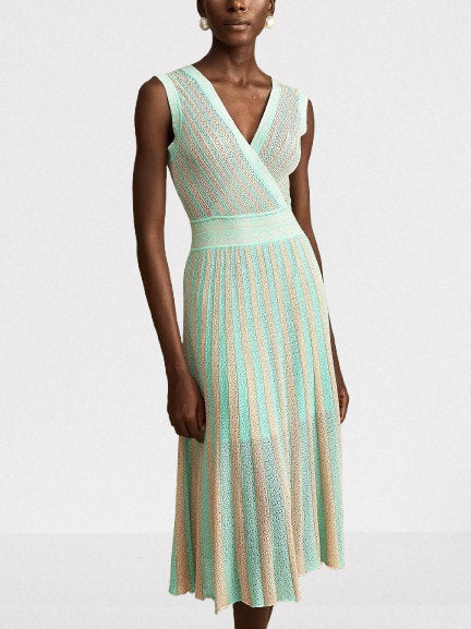 Lamé Effect Sleeveless Knit V-Neck Midi Dress - Dresses