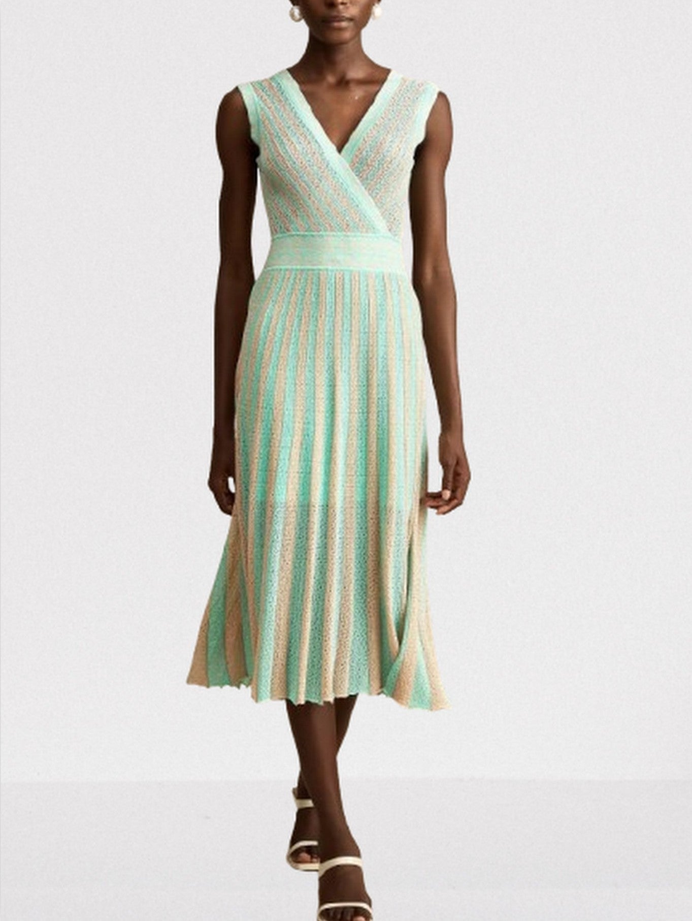 Lamé Effect Sleeveless Knit V-Neck Midi Dress - Dresses