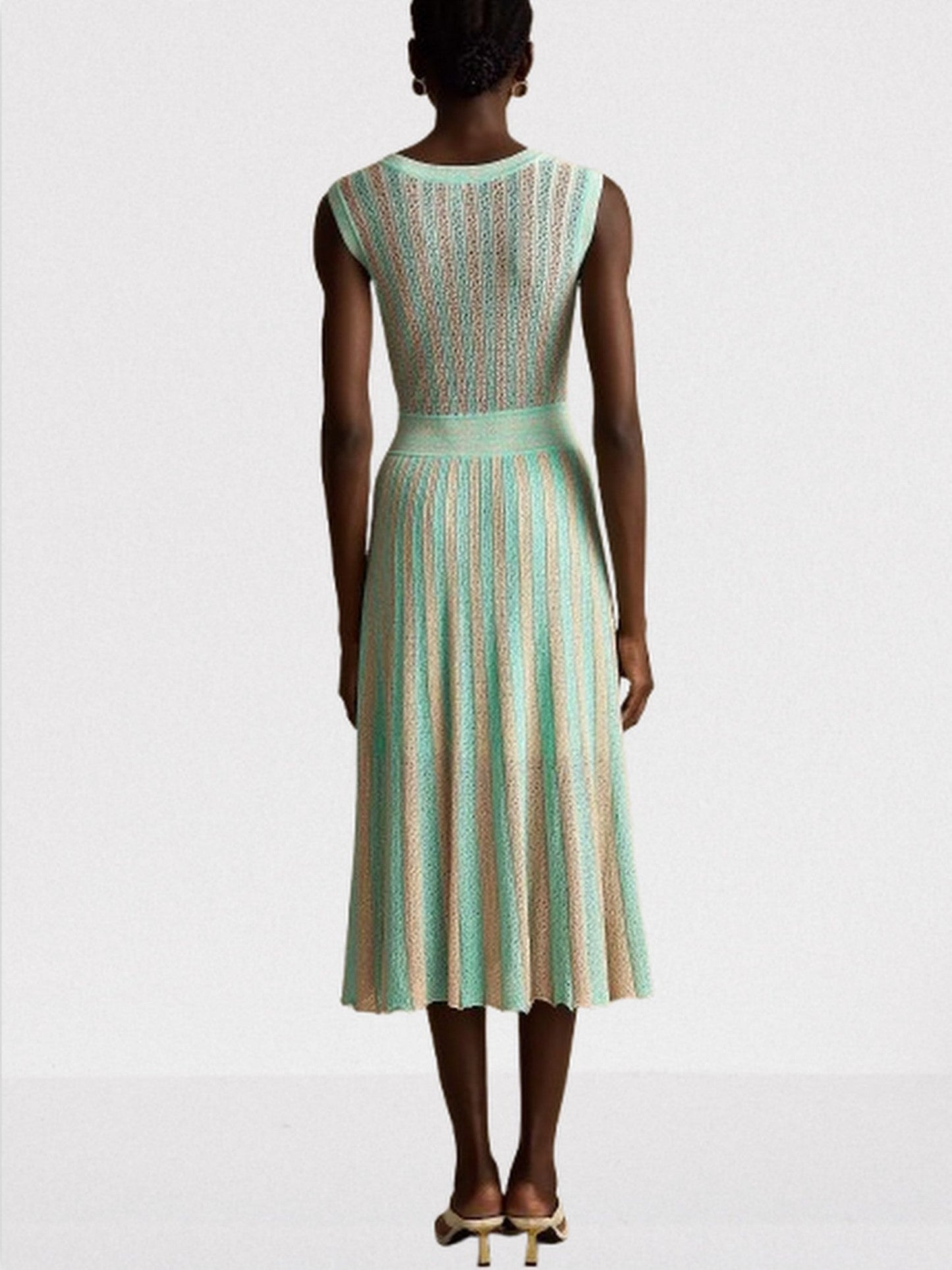 Lamé Effect Sleeveless Knit V-Neck Midi Dress - Dresses