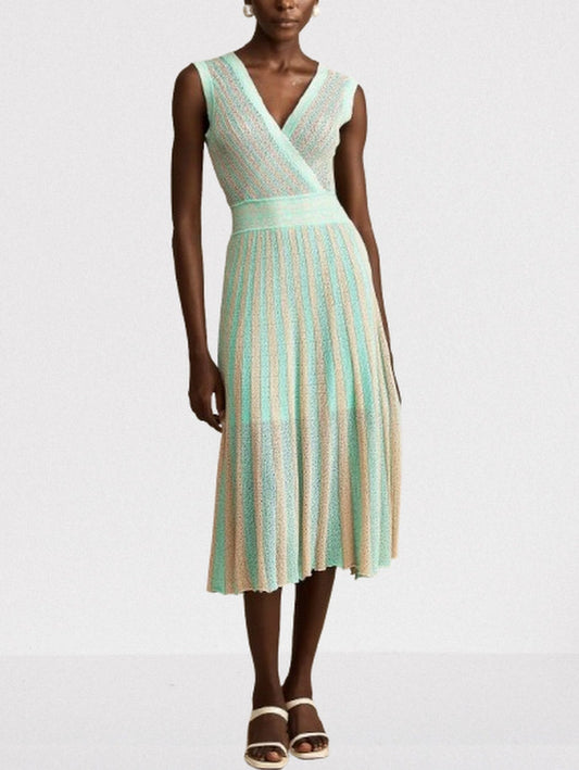 Lamé Effect Sleeveless Knit V-Neck Midi Dress - Dresses