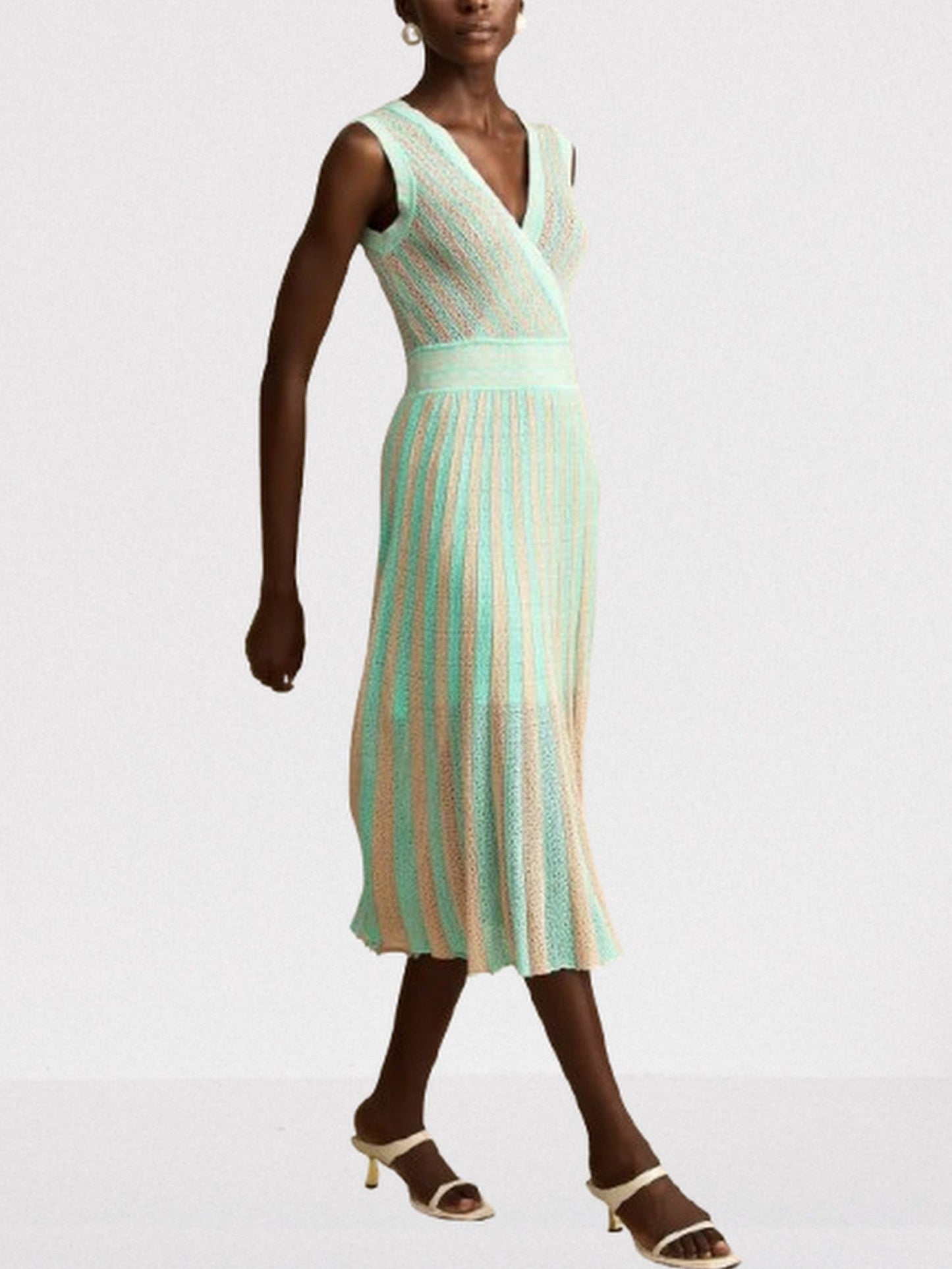 Lamé Effect Sleeveless Knit V-Neck Midi Dress - Dresses