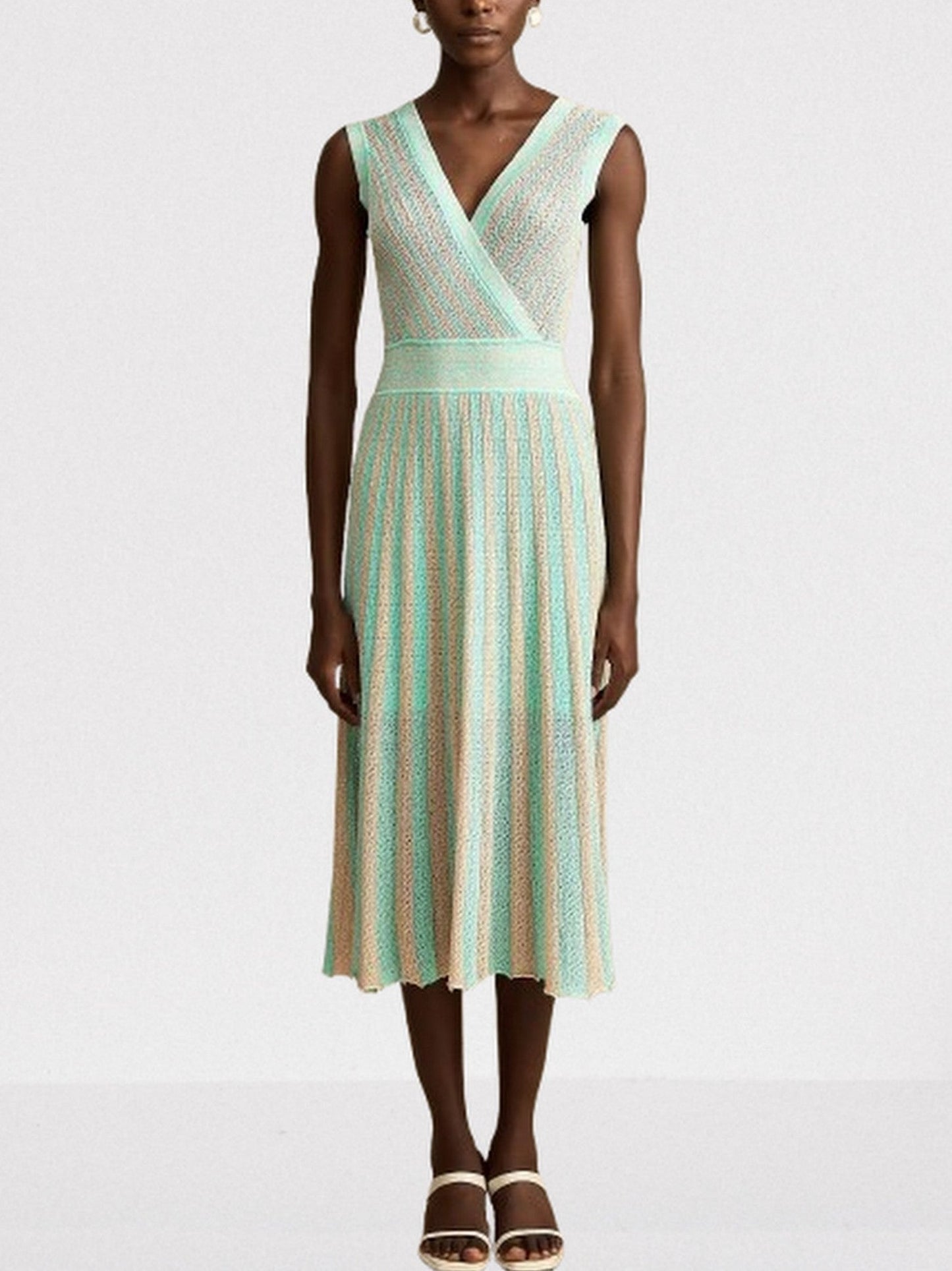 Lamé Effect Sleeveless Knit V-Neck Midi Dress - Dresses