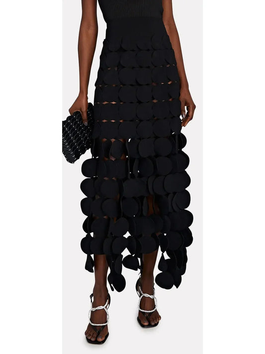 Laser-Cut Layered Circle Skirt in Black - Skirts