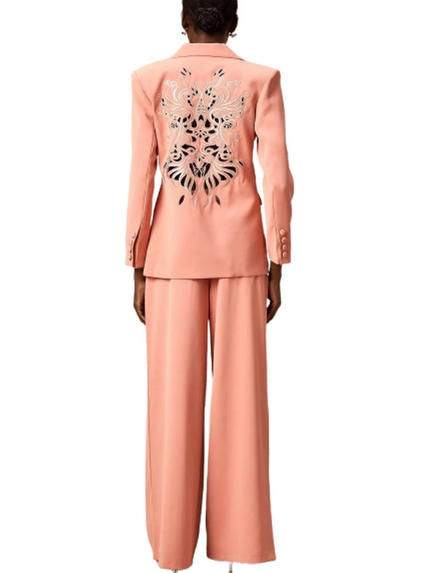 Laser-Cut Single-Breasted Blazer and Wide-Leg Pant Set - Suits & Sets