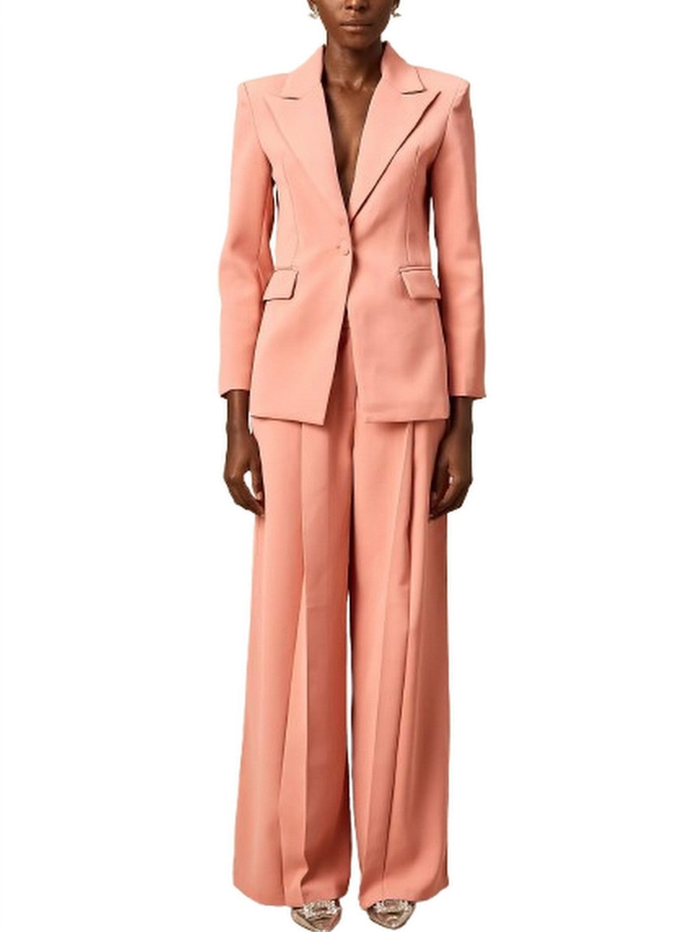 Laser-Cut Single-Breasted Blazer and Wide-Leg Pant Set - Suits & Sets