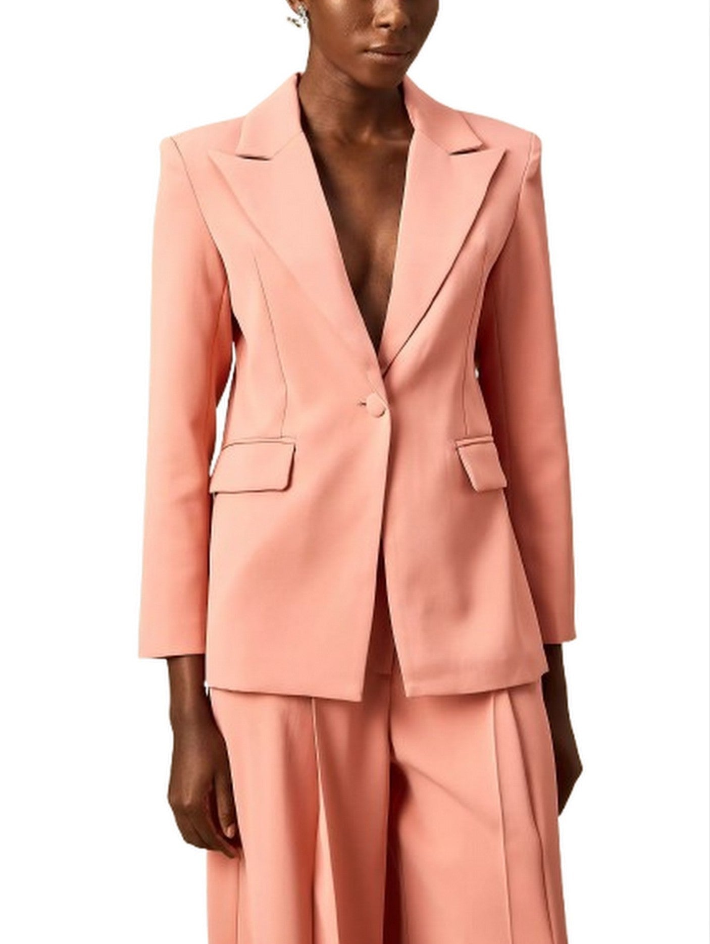 Laser-Cut Single-Breasted Blazer and Wide-Leg Pant Set - Suits & Sets