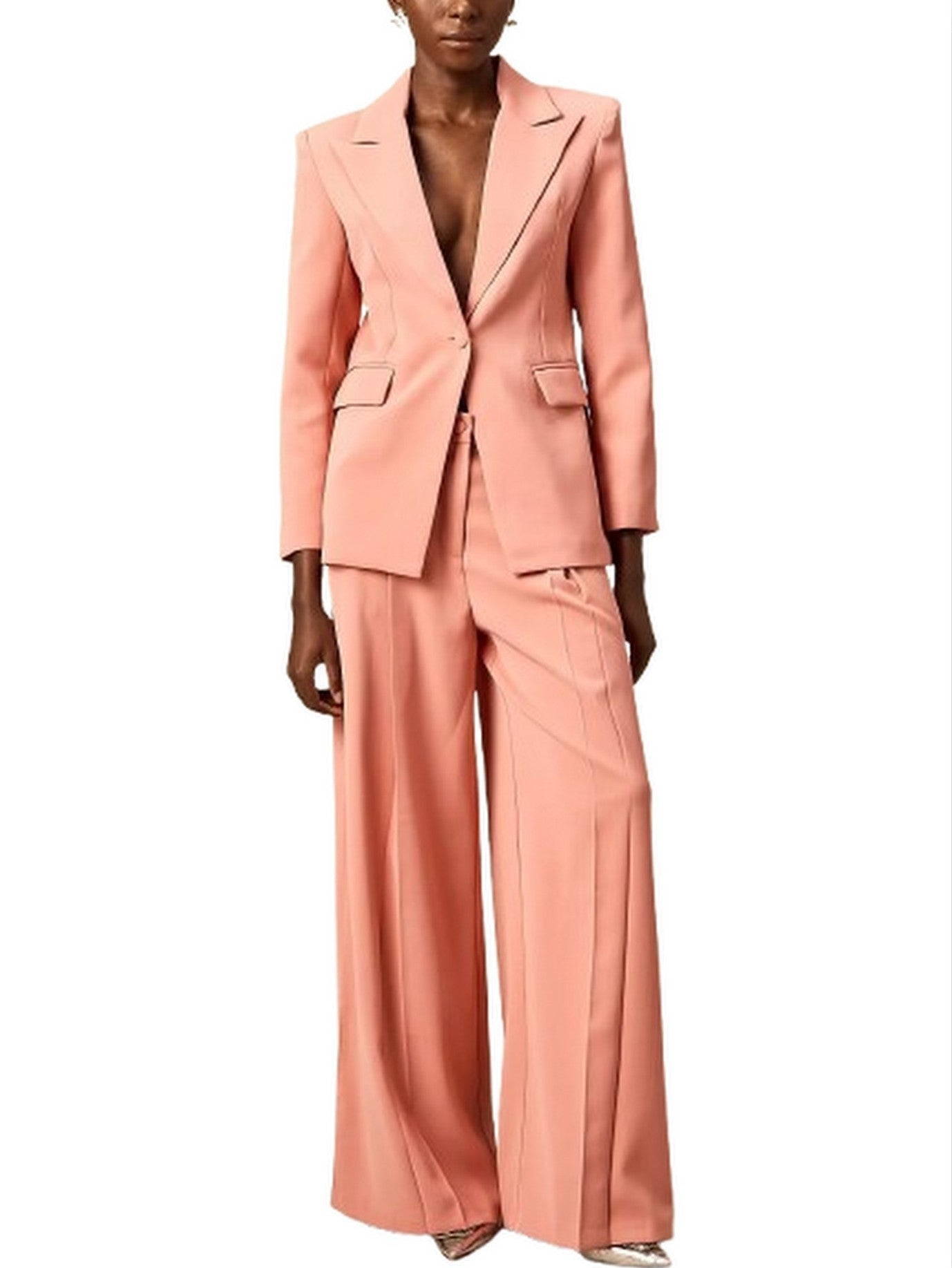 Laser-Cut Single-Breasted Blazer and Wide-Leg Pant Set - Suits & Sets