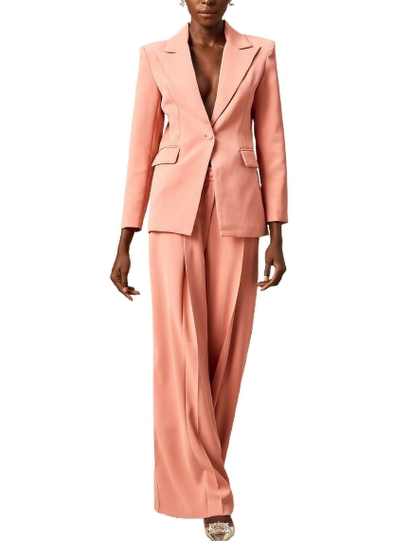 Laser-Cut Single-Breasted Blazer and Wide-Leg Pant Set - Suits & Sets