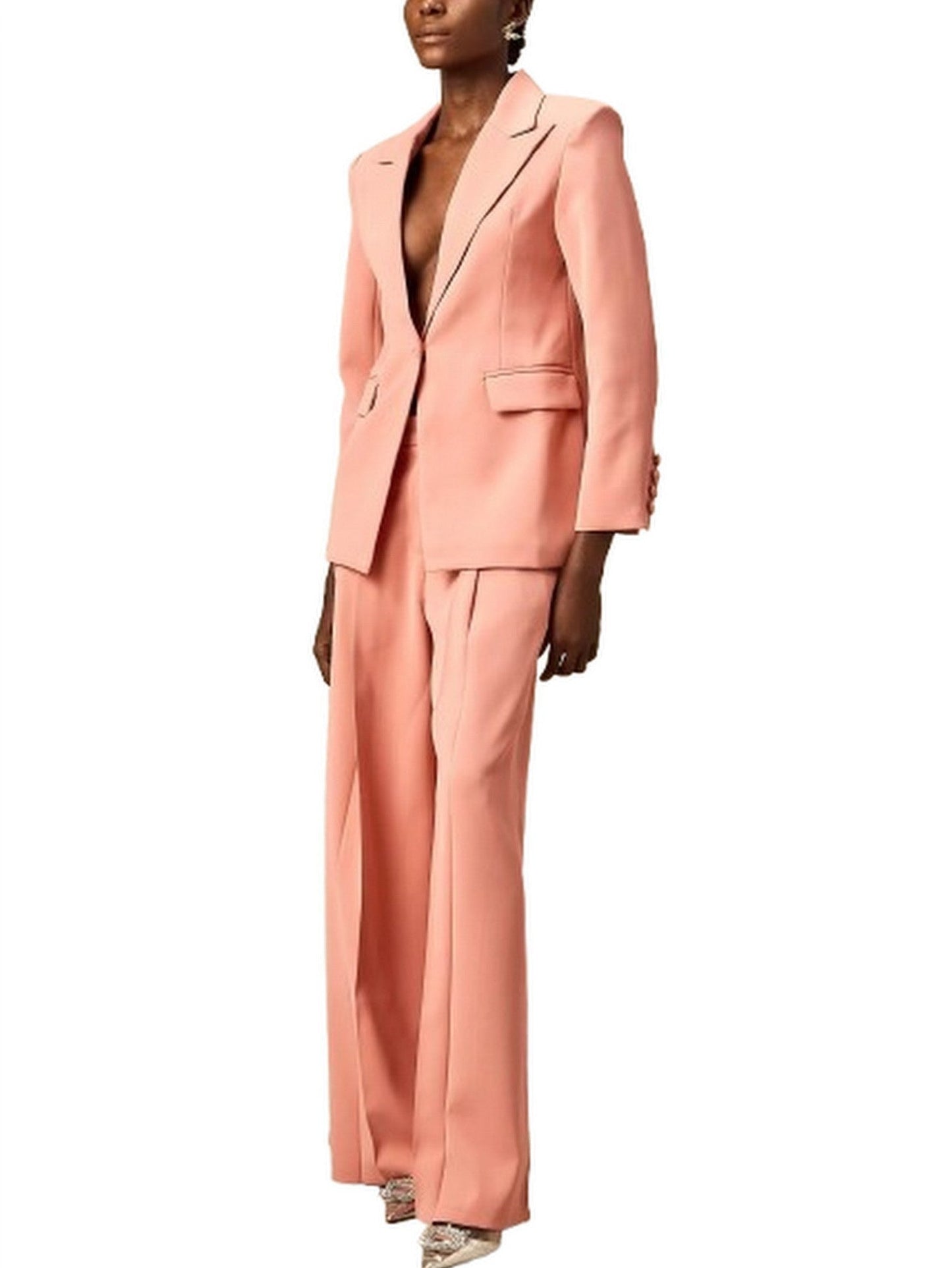 Laser-Cut Single-Breasted Blazer and Wide-Leg Pant Set - Suits & Sets