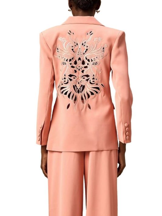 Laser-Cut Single-Breasted Blazer and Wide-Leg Pant Set - Suits & Sets