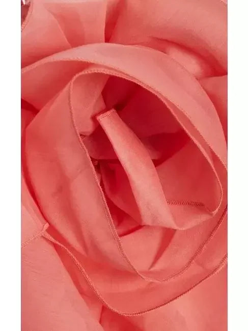 Coral Layered Chiffon Mini Dress with Rose Applique and Ruffled Design