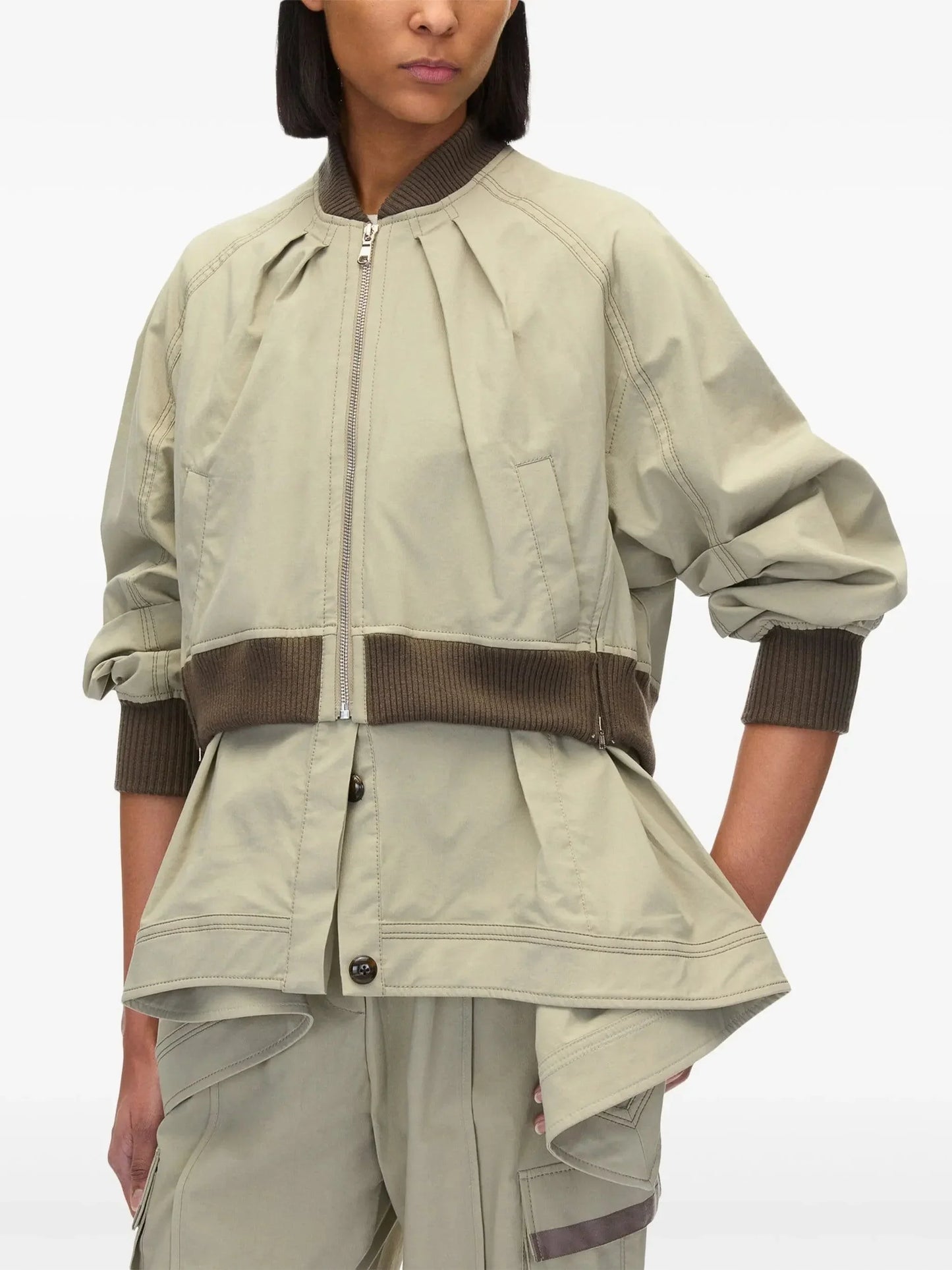 Layered Cotton-Blend Jacket in Sage Green - Jackets