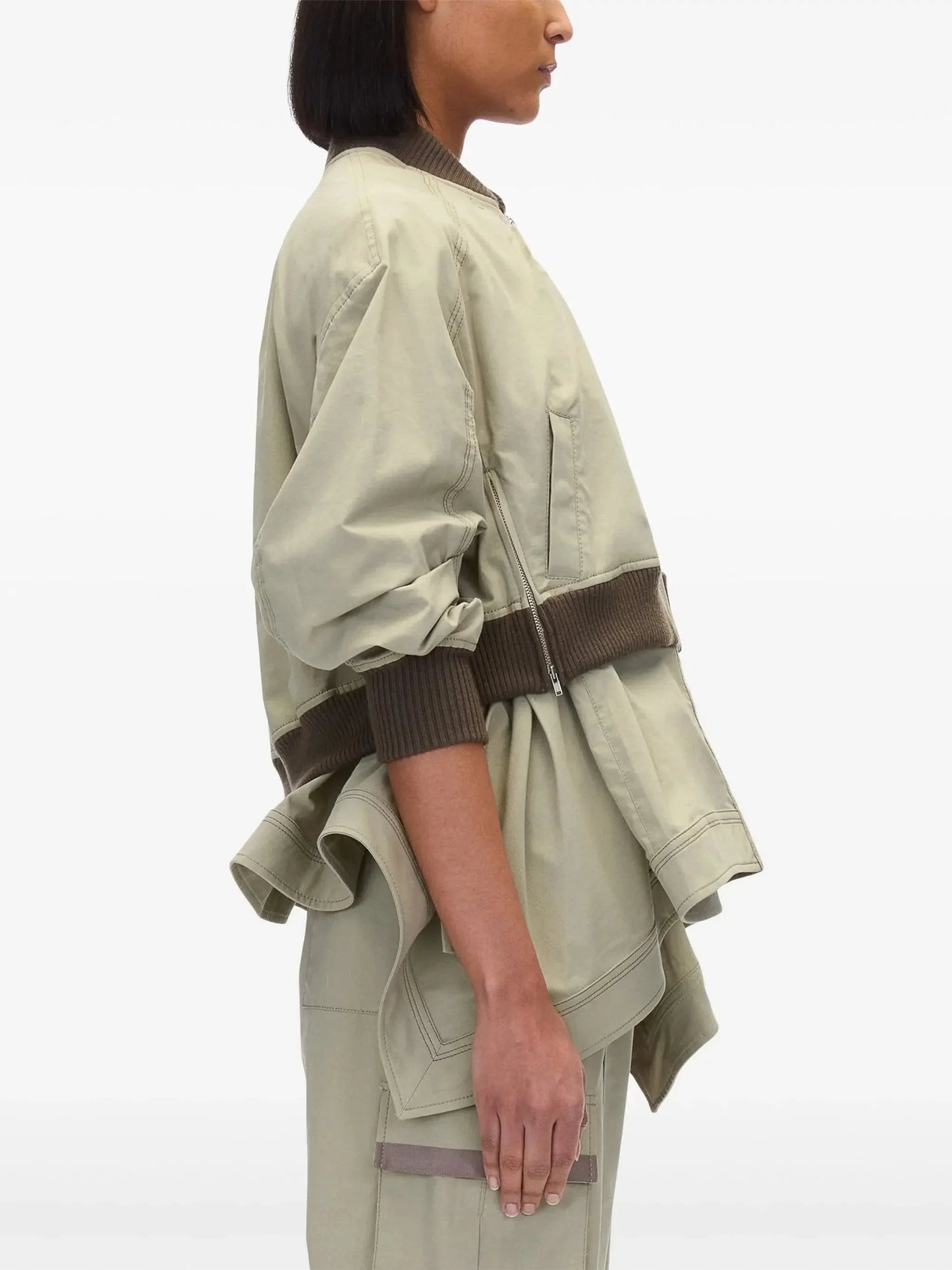 Layered Cotton-Blend Jacket in Sage Green - Jackets