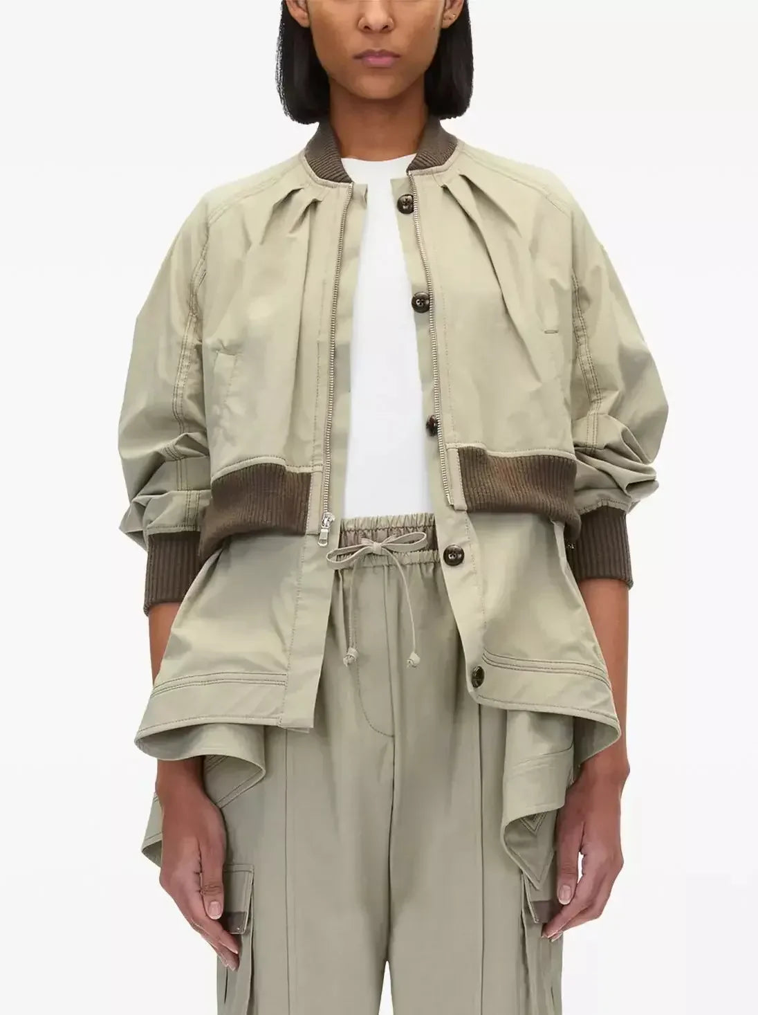 Layered Cotton-Blend Jacket in Sage Green - Jackets