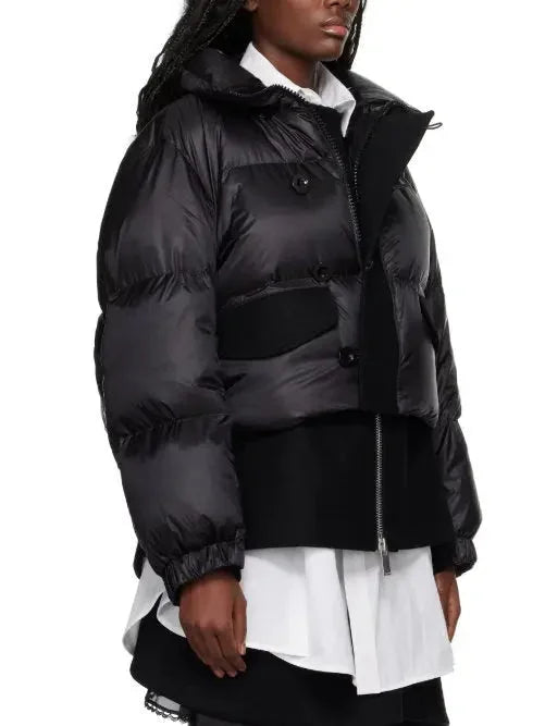 Layered Feather Down Jacket in Black - Jackets