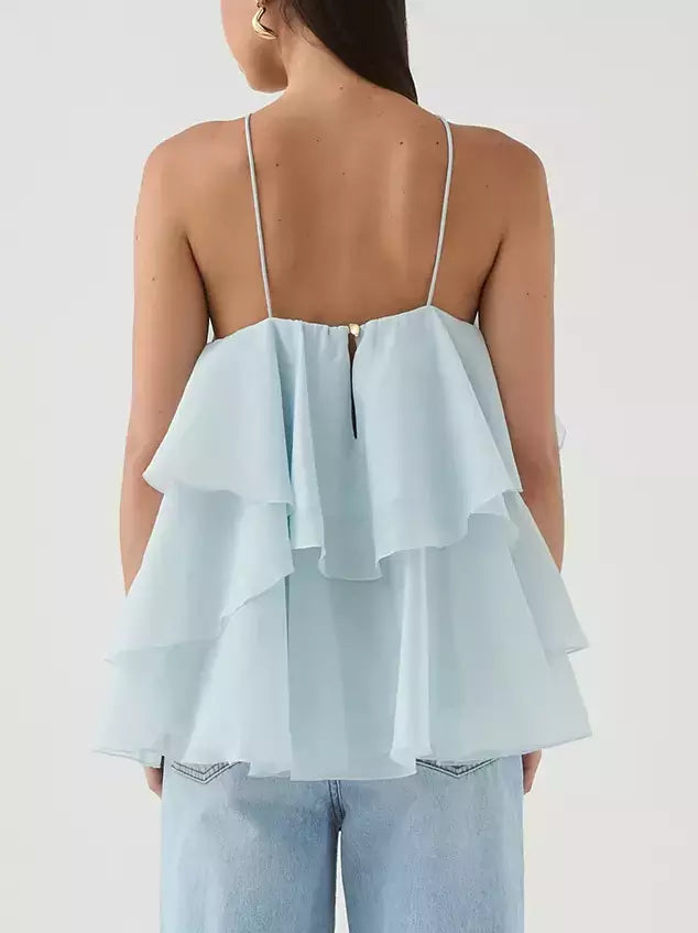 Layered Floral Applique Halter Top - Tops