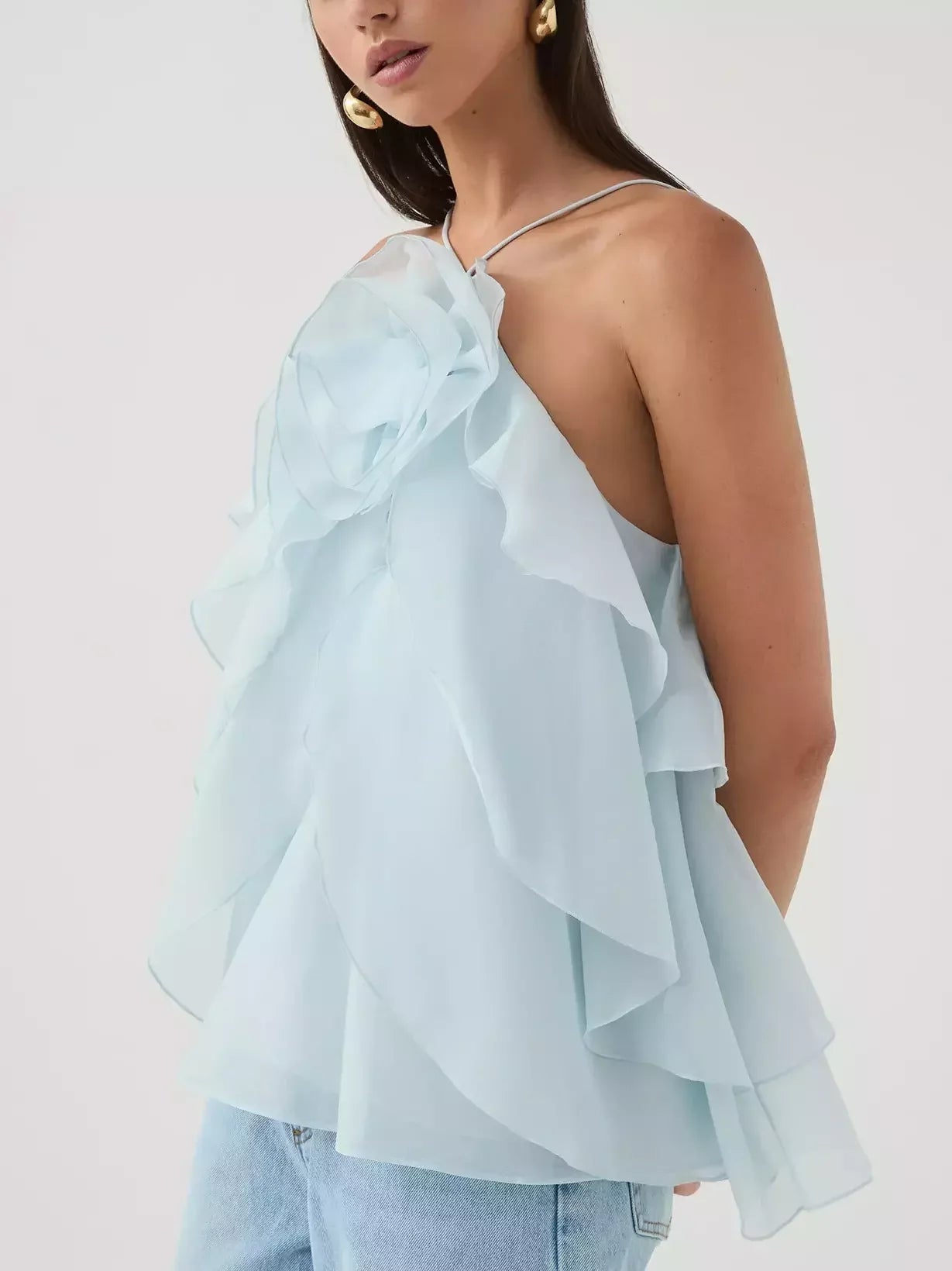 Layered Floral Applique Halter Top - Tops