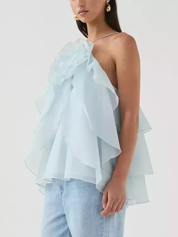 Layered Floral Applique Halter Top - Tops