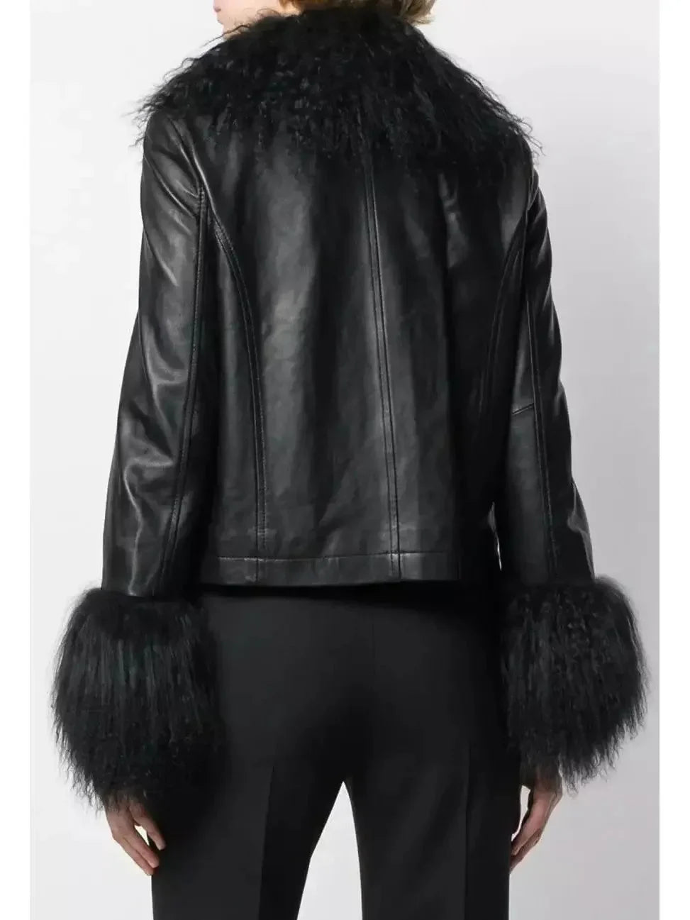 Leather Shearling-Collar & Cuff Jacket - Jackets