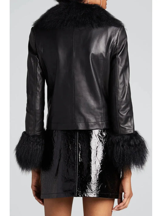 Leather Shearling-Collar & Cuff Jacket - Jackets