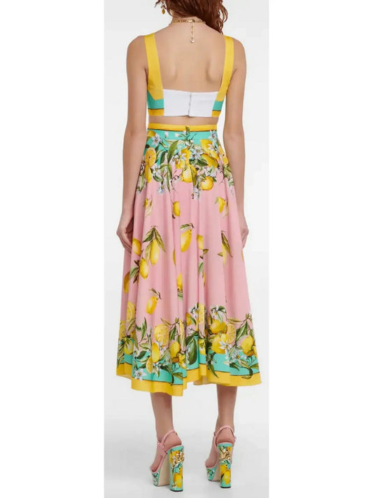 Lemon Printed Bralette Top and Skirt Set - Suits & Sets