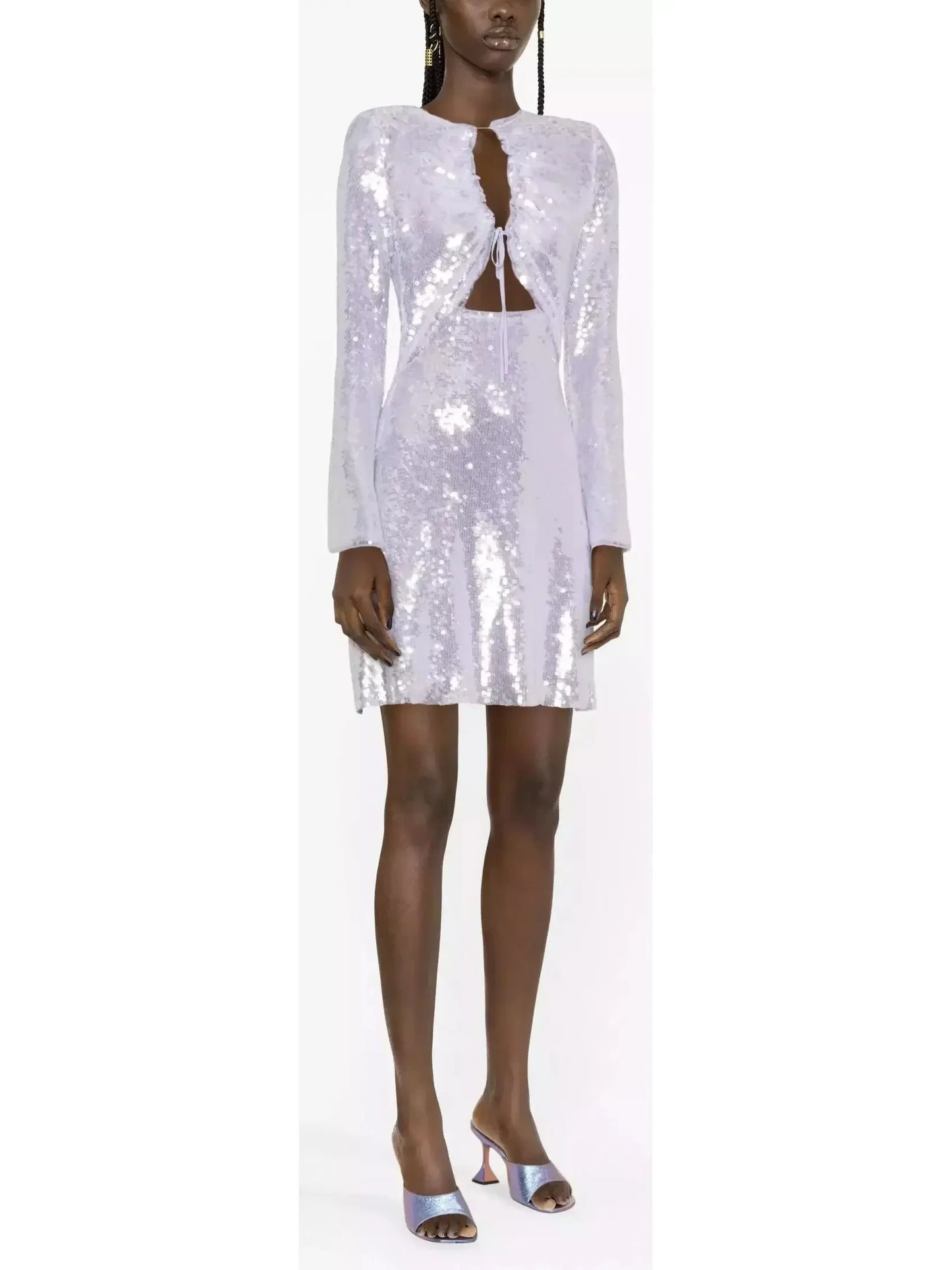 Lilac Sequin Gathered Mini Dress - Dresses