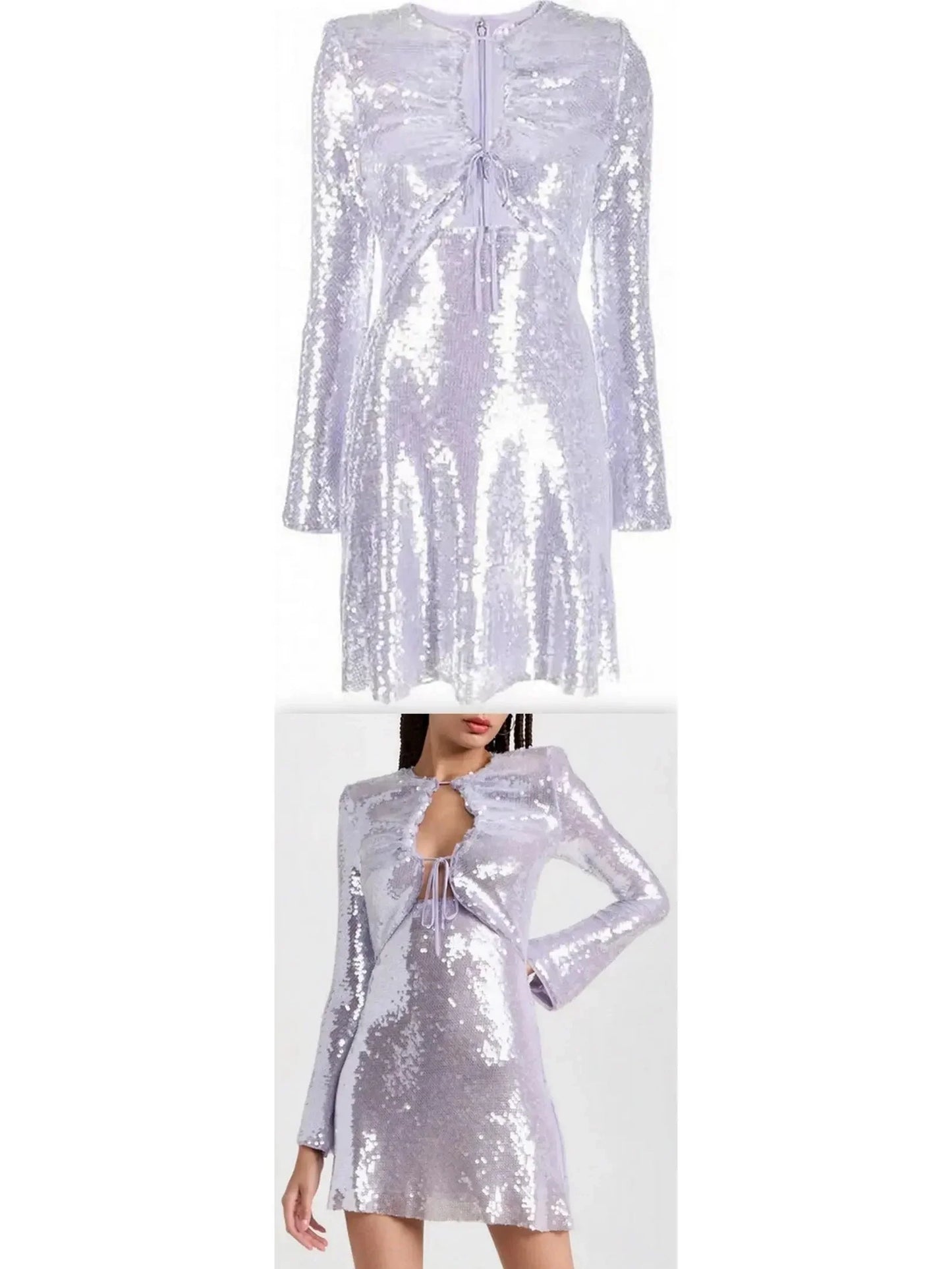 Lilac Sequin Gathered Mini Dress - Dresses