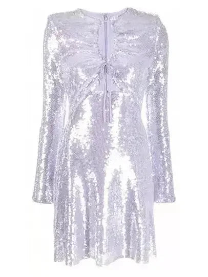 Lilac Sequin Gathered Mini Dress - Dresses
