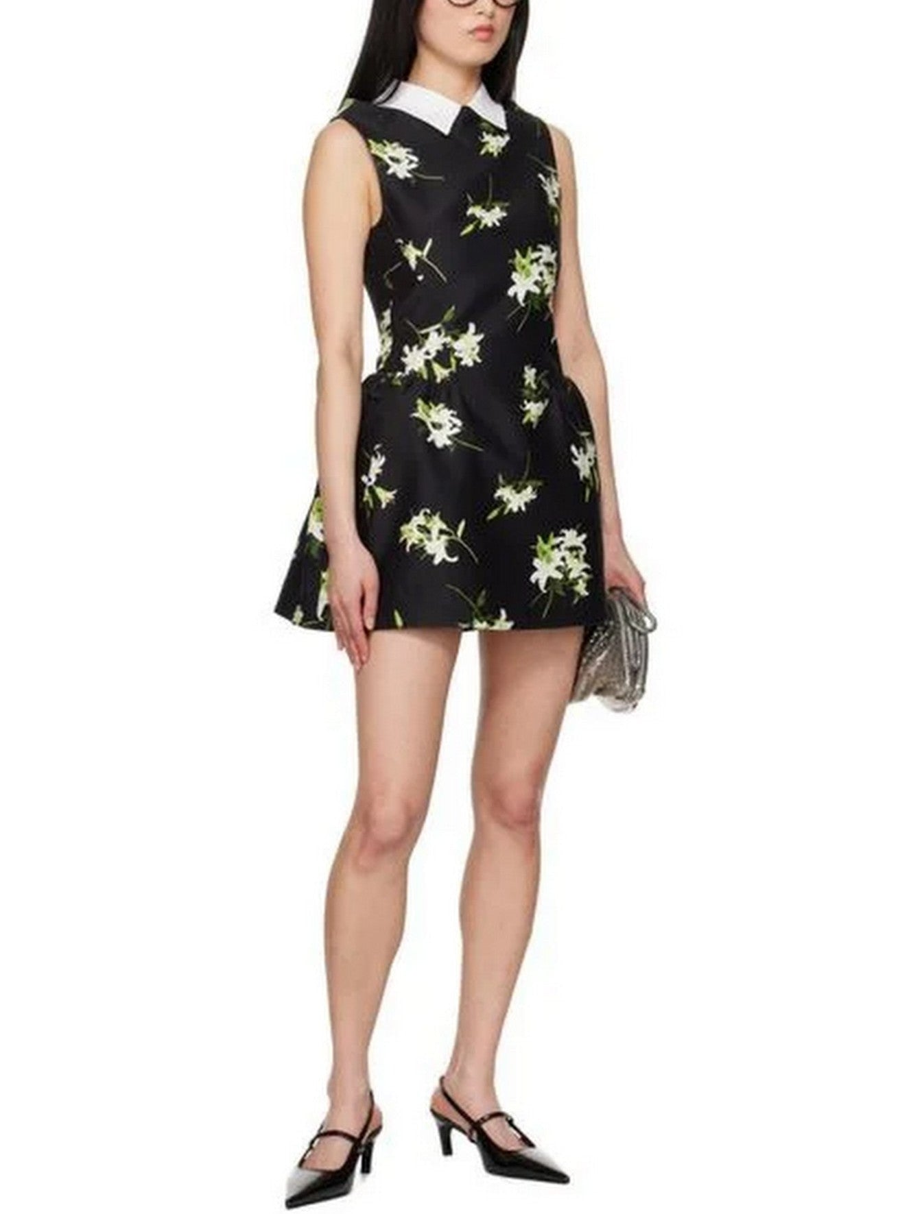 Lilies Printed Black Mini Dress - Dresses