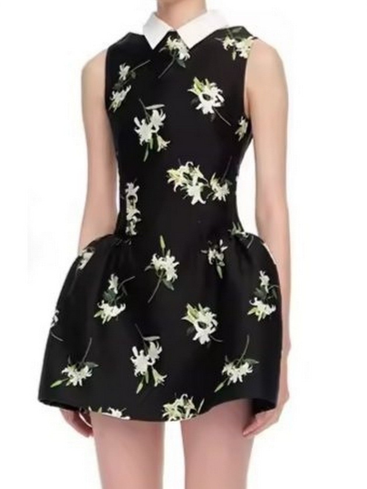 Lilies Printed Black Mini Dress - Dresses