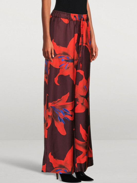 Lily Print Silk Drawstring Pants - Jeans & Pants