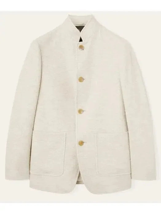 Linen-Blend Single Breasted High-Collar Jacket - Jackets