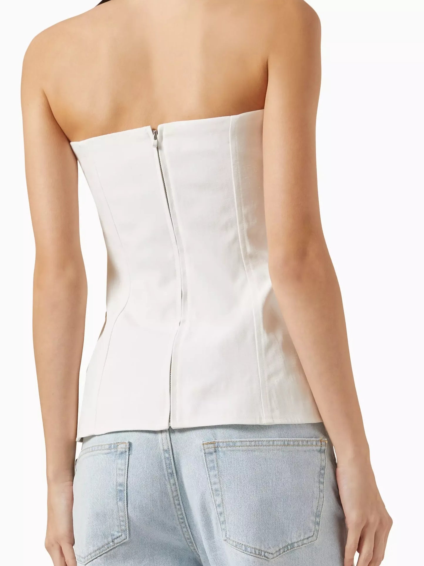 Linen-Blend Strapless Top with Jewel Buttons - Tops