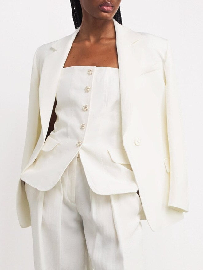 Linen-Blend Strapless Top with Jewel Buttons - Tops